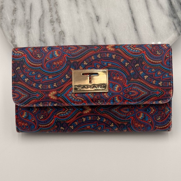 Tahari Multicolor Paisley Women's Clutch Identity Protect Lining CC & Bill Slips - Picture 9 of 16